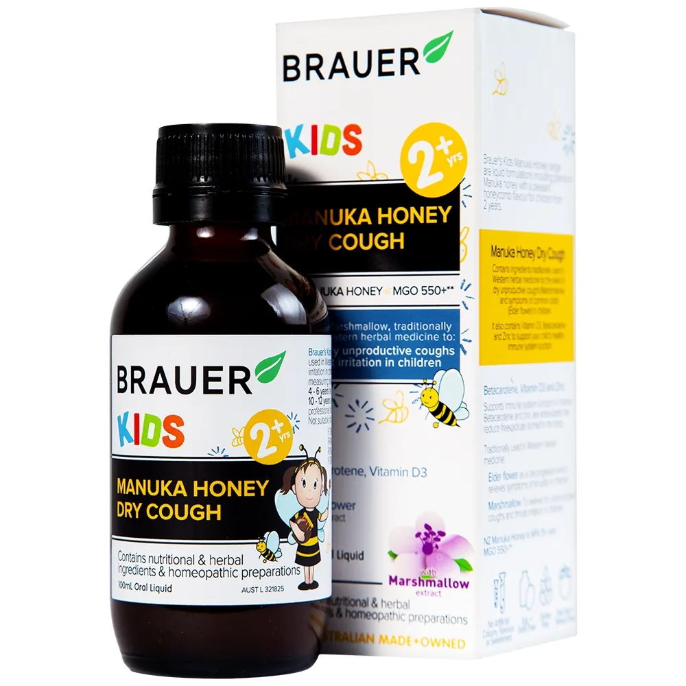 Hình ảnh Siro Brauer Kids Manuka Honey Dry Cough hỗ trợ giảm chứng ho khan, giảm đau rát họng ở trẻ (100ml)