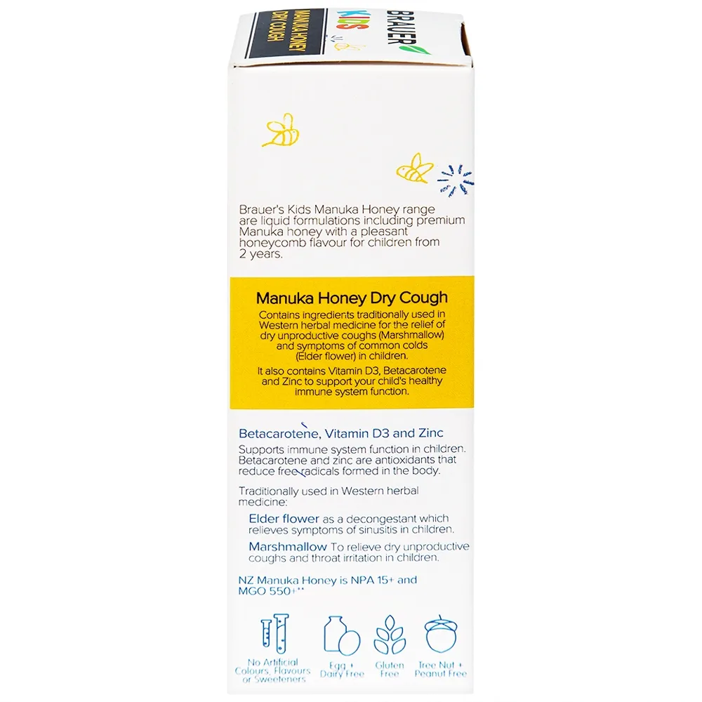 Hình ảnh Siro Brauer Kids Manuka Honey Dry Cough hỗ trợ giảm chứng ho khan, giảm đau rát họng ở trẻ (100ml)