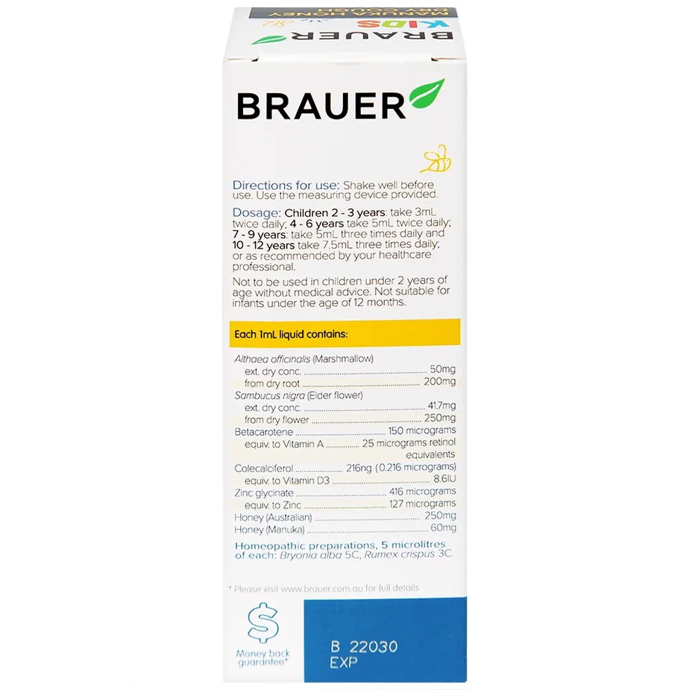 Hình ảnh Siro Brauer Kids Manuka Honey Dry Cough hỗ trợ giảm chứng ho khan, giảm đau rát họng ở trẻ (100ml)
