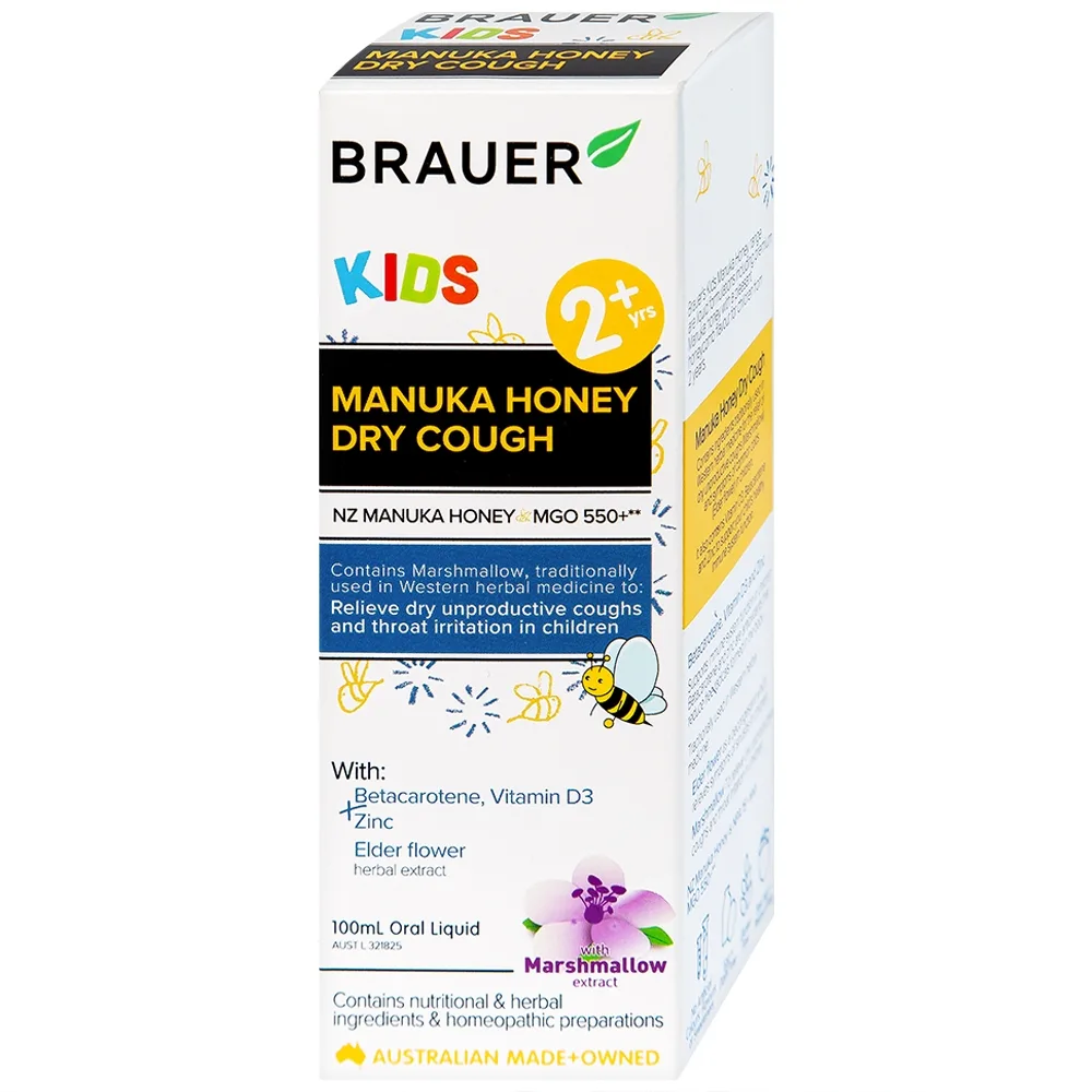 Hình ảnh Siro Brauer Kids Manuka Honey Dry Cough hỗ trợ giảm chứng ho khan, giảm đau rát họng ở trẻ (100ml)