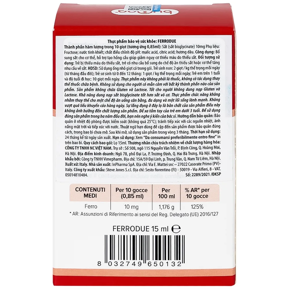 Hình ảnh Dung dịch Ferrodue 15ml Buona bổ sung sắt cho cơ thể, giảm nguy cơ thiếu máu 