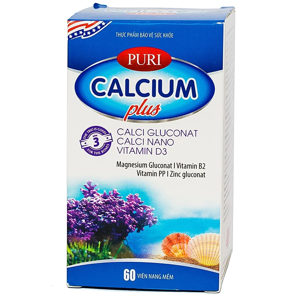 Hình ảnh Viên uống Calcium Plus Puri bổ sung vitamin D, E và khoáng chất, chống oxy hóa (60 viên)