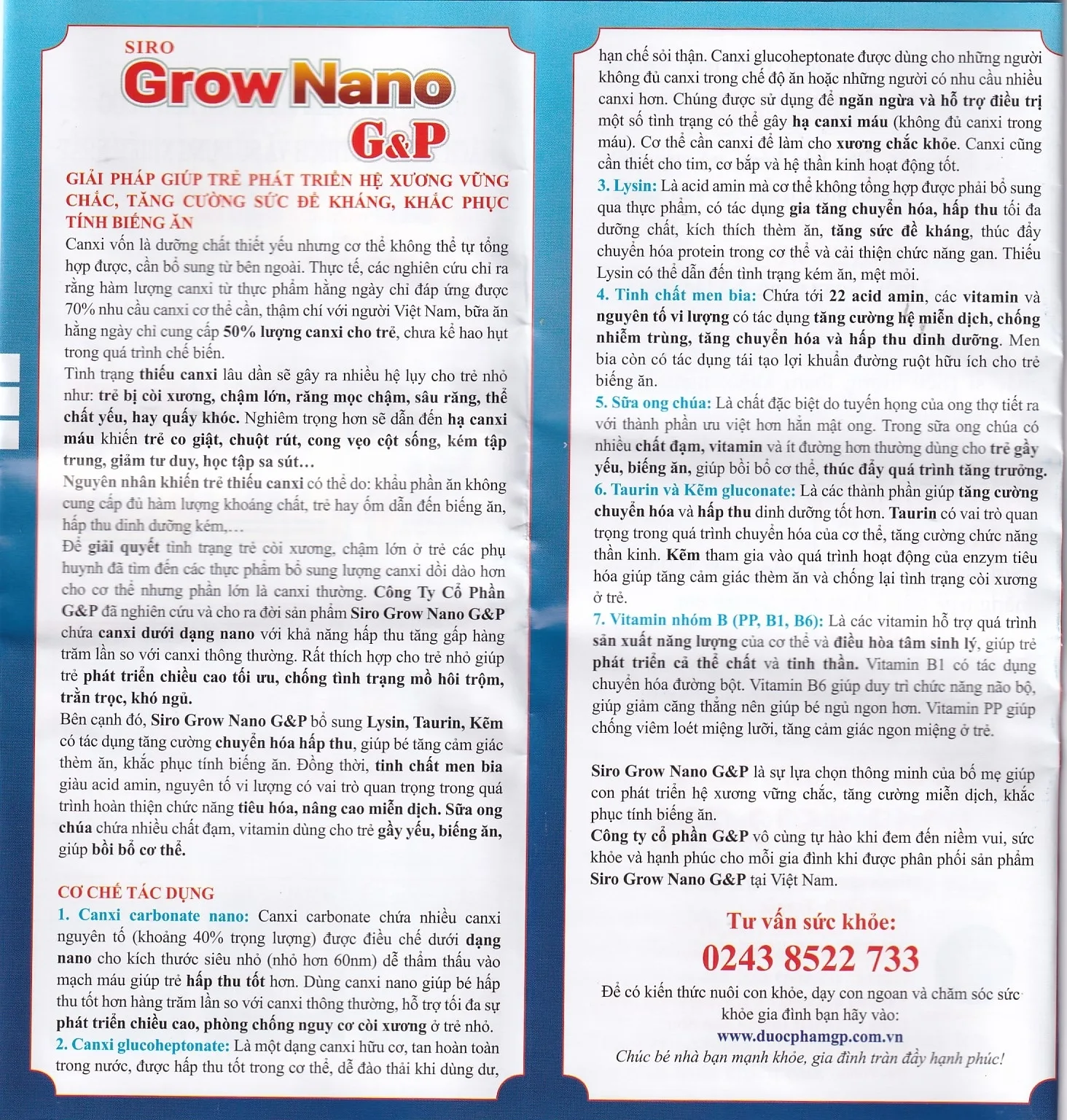 Hình ảnh Siro Grow Nano G&P giúp trẻ phát triển hệ xương, tăng cường đề kháng (20 ống x 10ml)