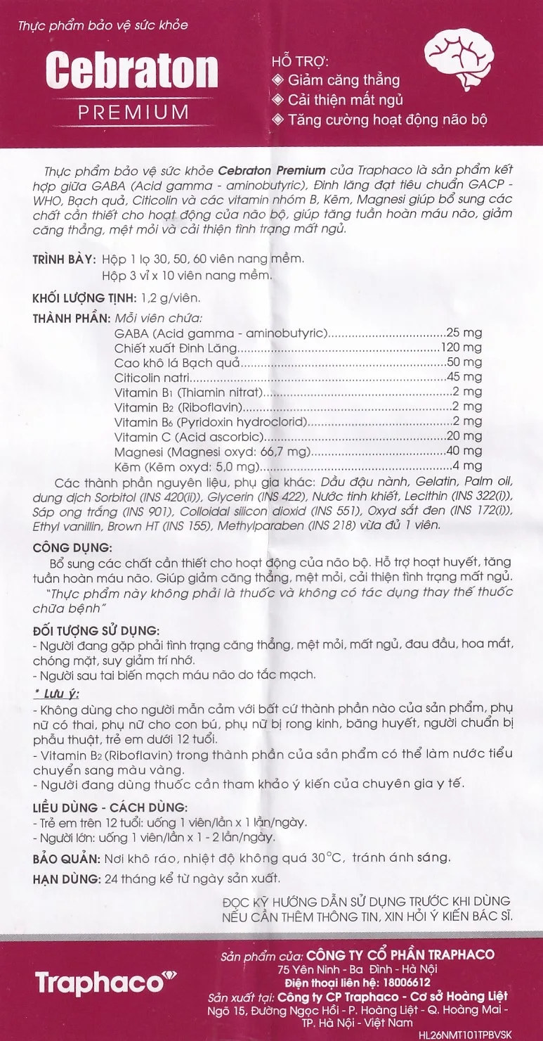Hình ảnh Viên uống Cebraton Premium Traphaco bổ sung vitamin cho não bộ, tăng tuần hoàn máu não (30 viên)