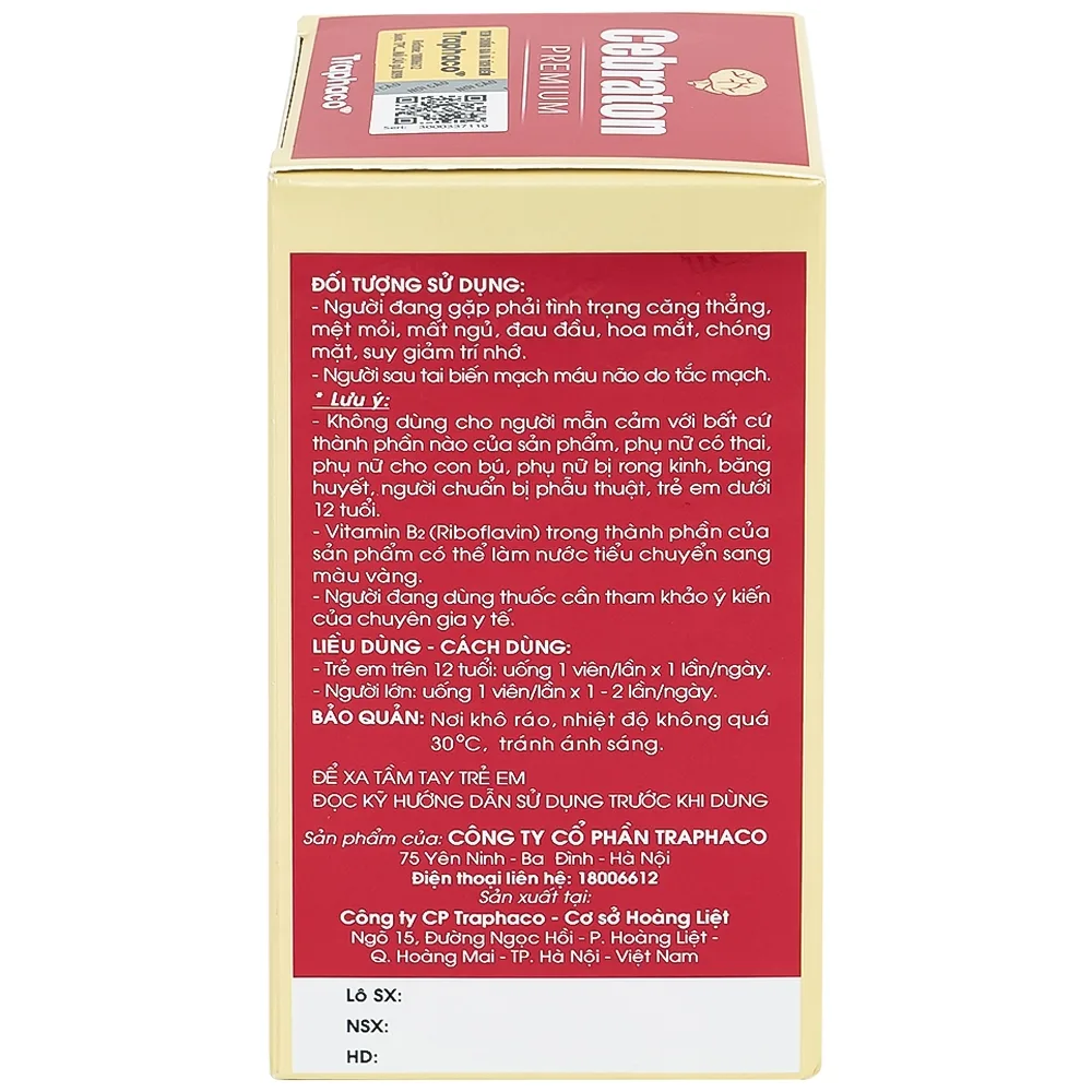 Hình ảnh Viên uống Cebraton Premium Traphaco bổ sung vitamin cho não bộ, tăng tuần hoàn máu não (30 viên)