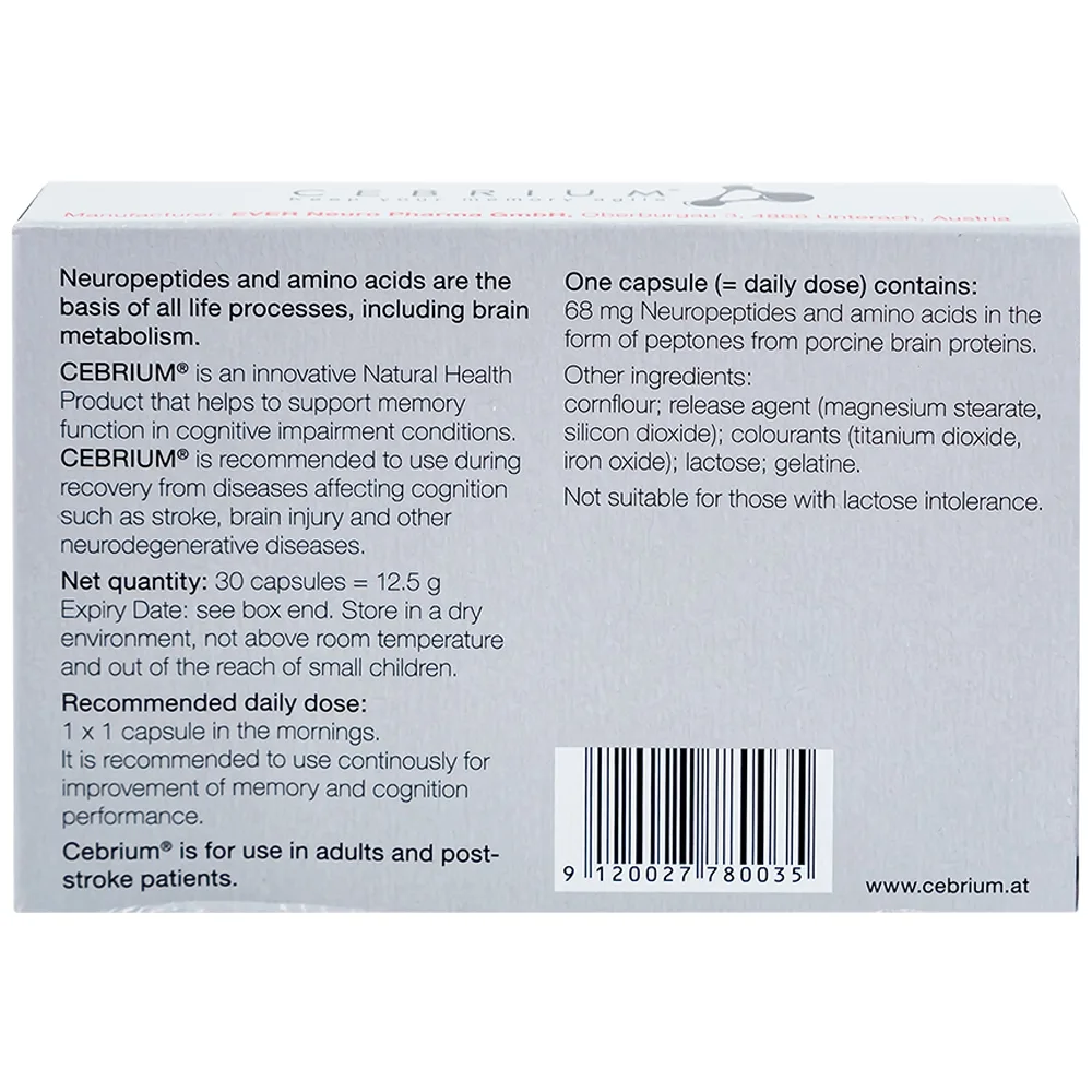 Hình ảnh Viên uống Cebrium Ever Pharma hỗ trợ tăng khả năng tập trung, cải thiện trí nhớ (3 vỉ x 10 viên)