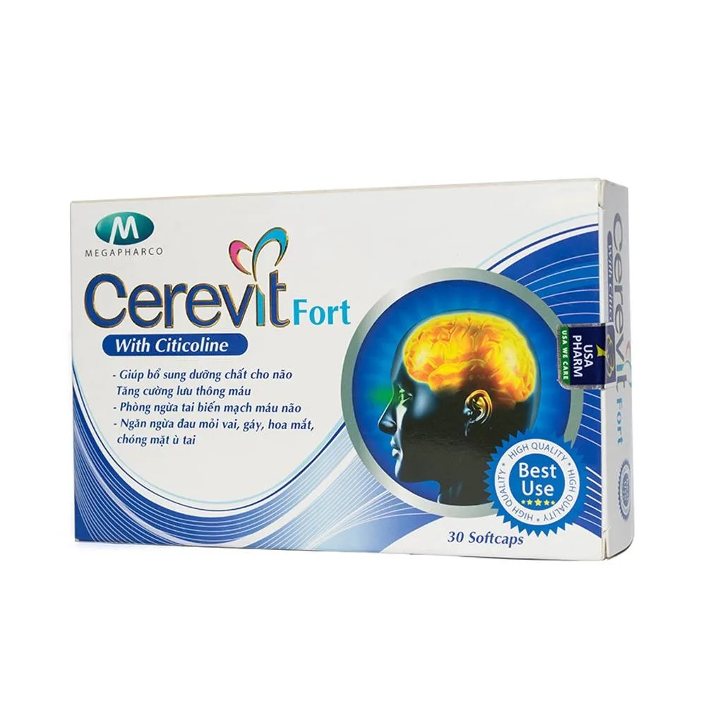 Hình ảnh Viên uống Cerevit Fort Megapharco bổ sung dưỡng chất cho não, tăng cường lưu thông máu (3 vỉ x 10 viên)
