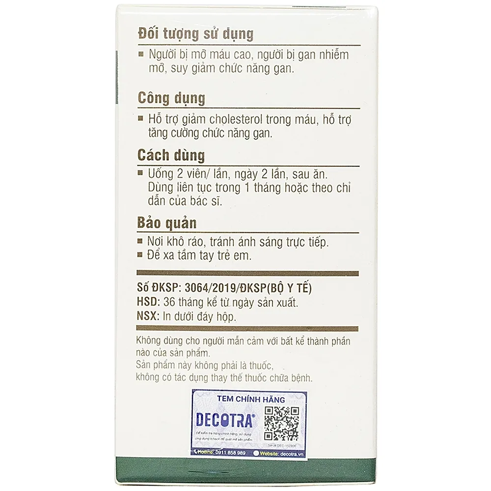 Hình ảnh Viên uống Cholessen Decotra giảm cholesterol máu, giảm gan nhiễm mỡ (30 viên)