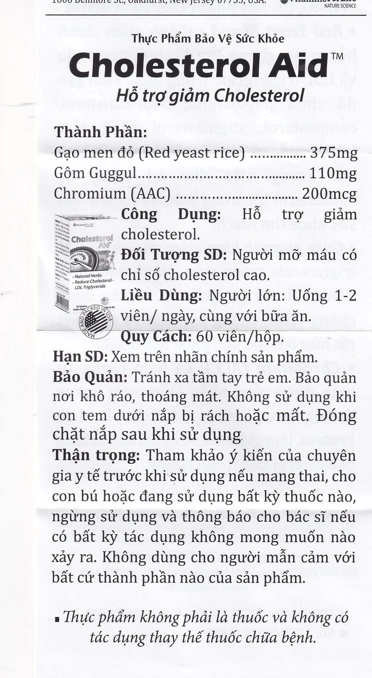 Hình ảnh Viên uống Cholesterol Aid Vitamins For Life hỗ trợ giảm cholesterol (60 viên)