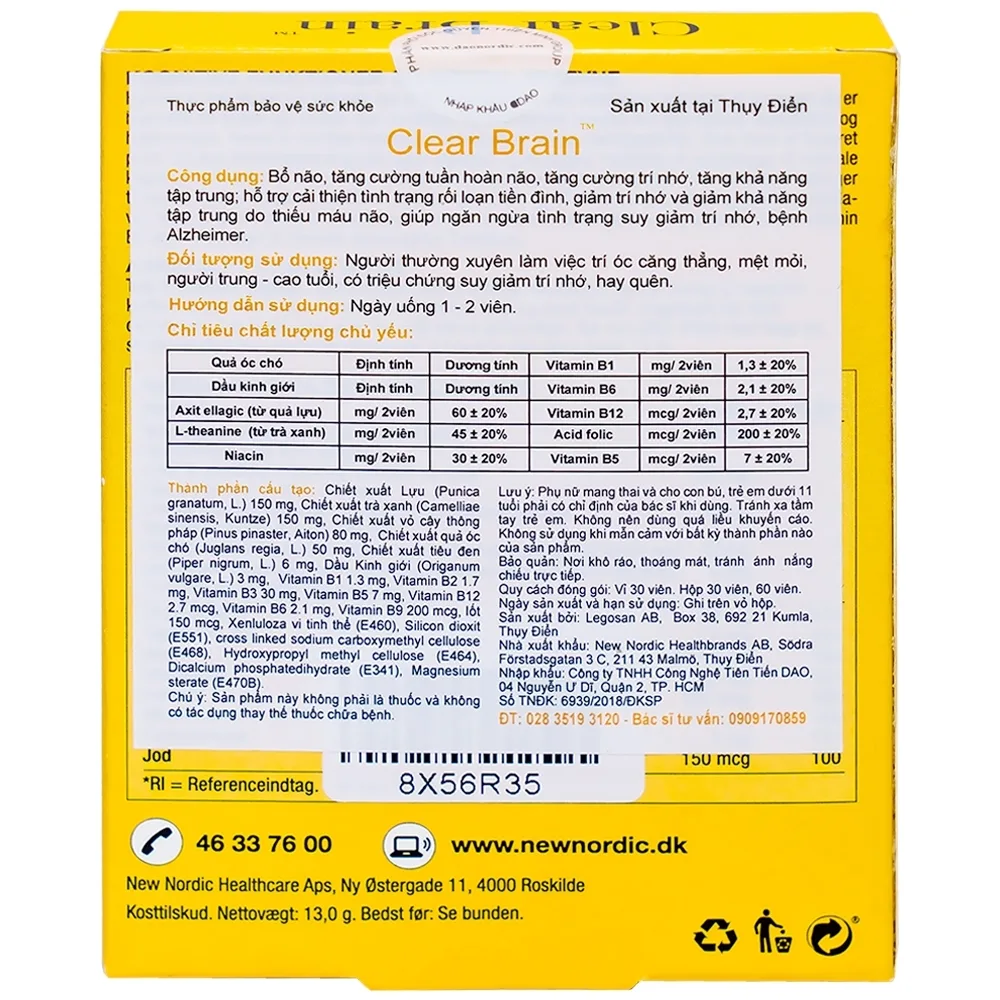 Hình ảnh Viên uống Clear Brain New Nordic tăng cường trí não, bổ não (1 vỉ x 30 viên)