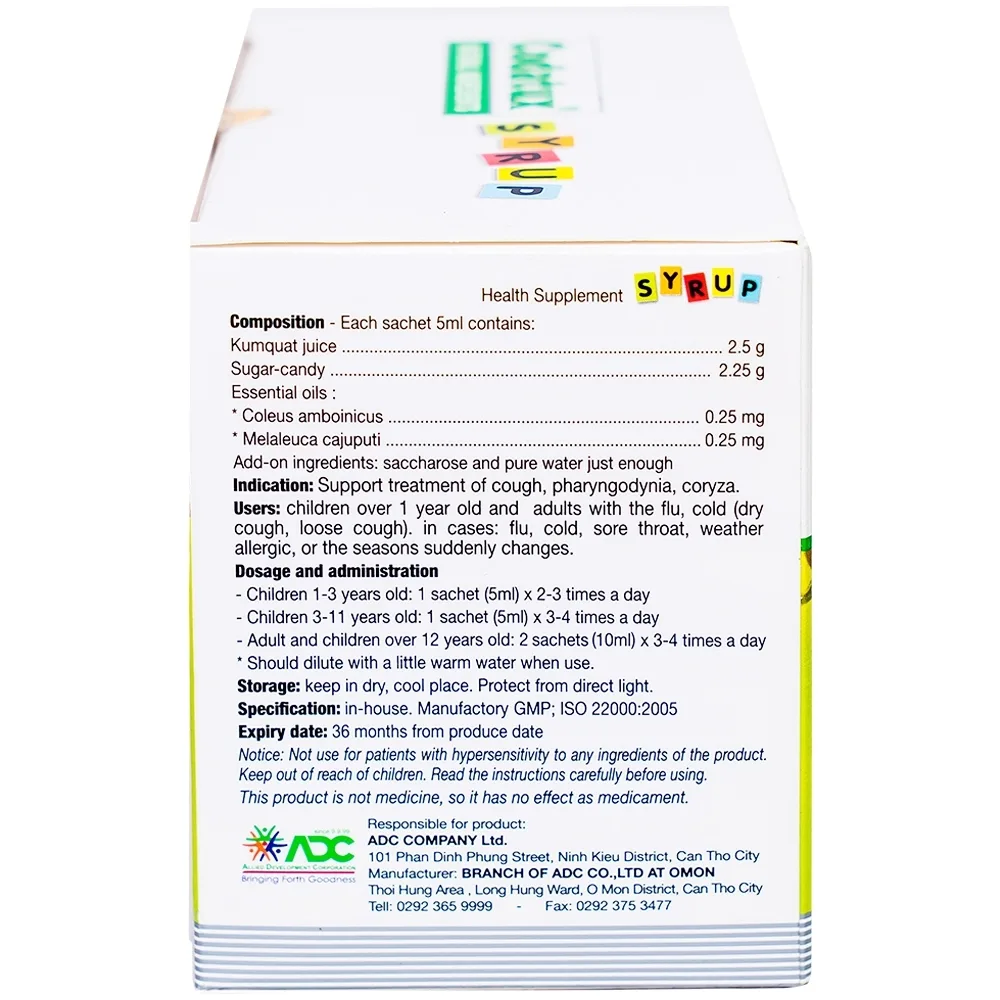 Hình ảnh Siro Codatux Syrup ADC hỗ trợ long đờm, giảm ho, đau họng (30 gói x 5ml)