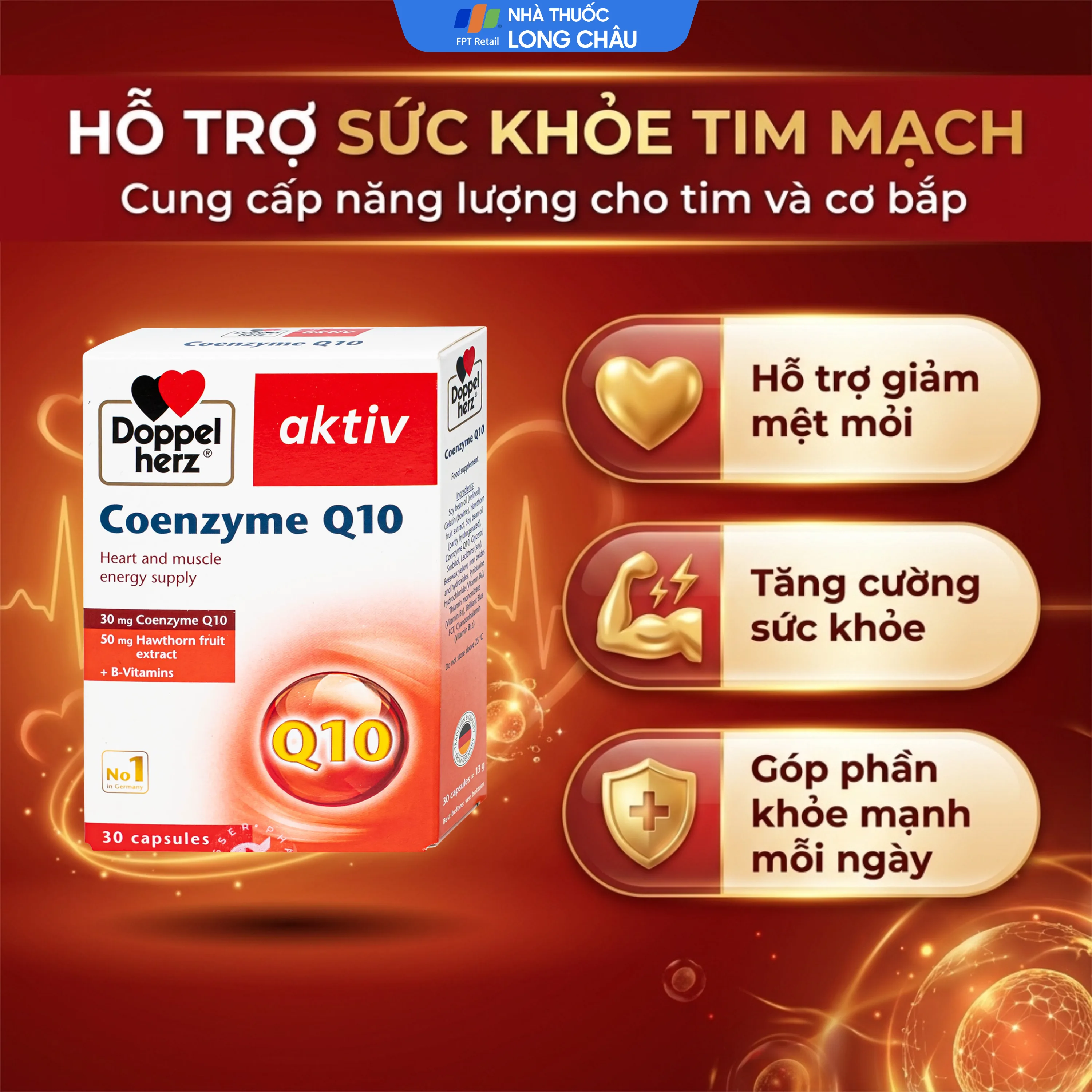 Hình ảnh Viên uống hỗ trợ sức khỏe tim mạch Coenzyme Q10 Doppelherz (2 vỉ x 15 viên)