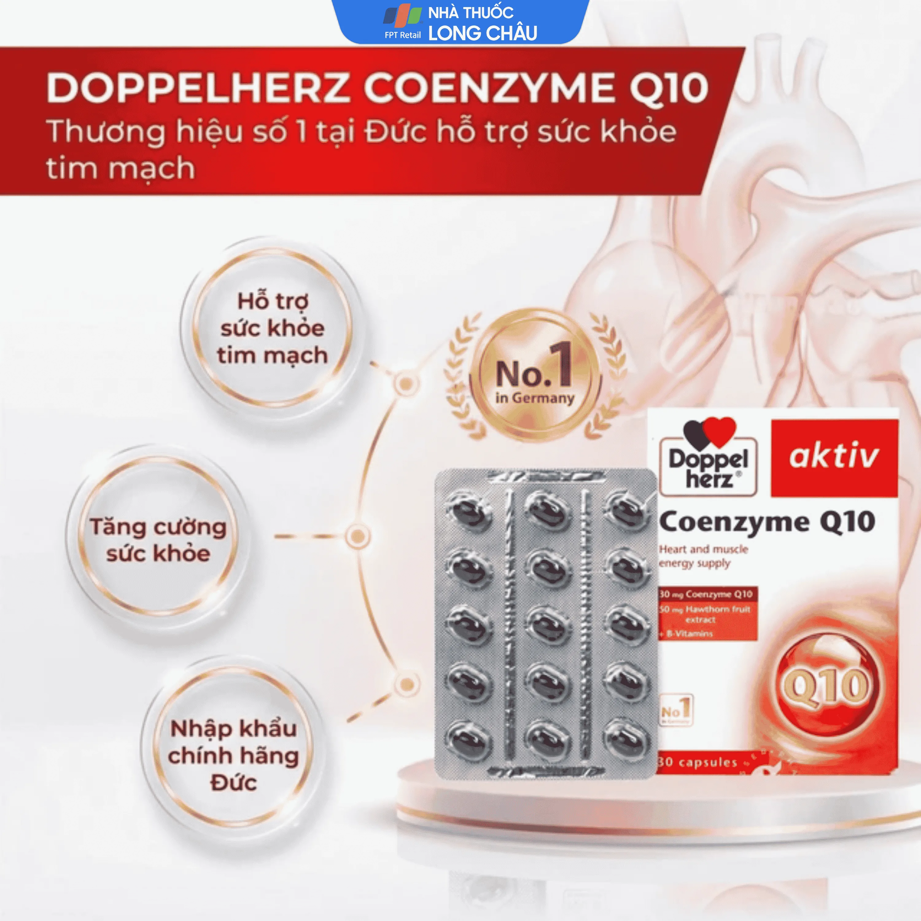 Hình ảnh Viên uống hỗ trợ sức khỏe tim mạch Coenzyme Q10 Doppelherz (2 vỉ x 15 viên)