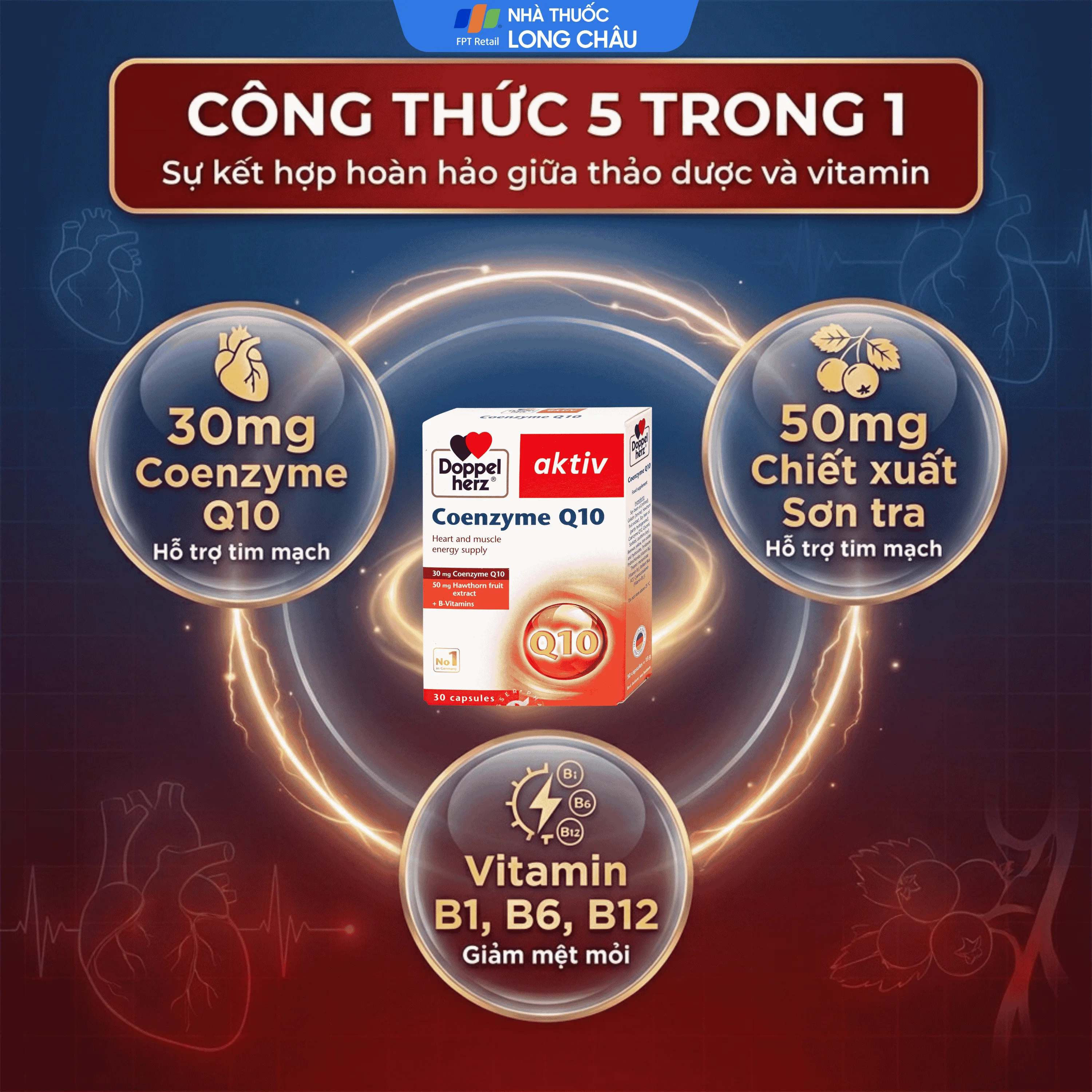 Hình ảnh Viên uống hỗ trợ sức khỏe tim mạch Coenzyme Q10 Doppelherz (2 vỉ x 15 viên)