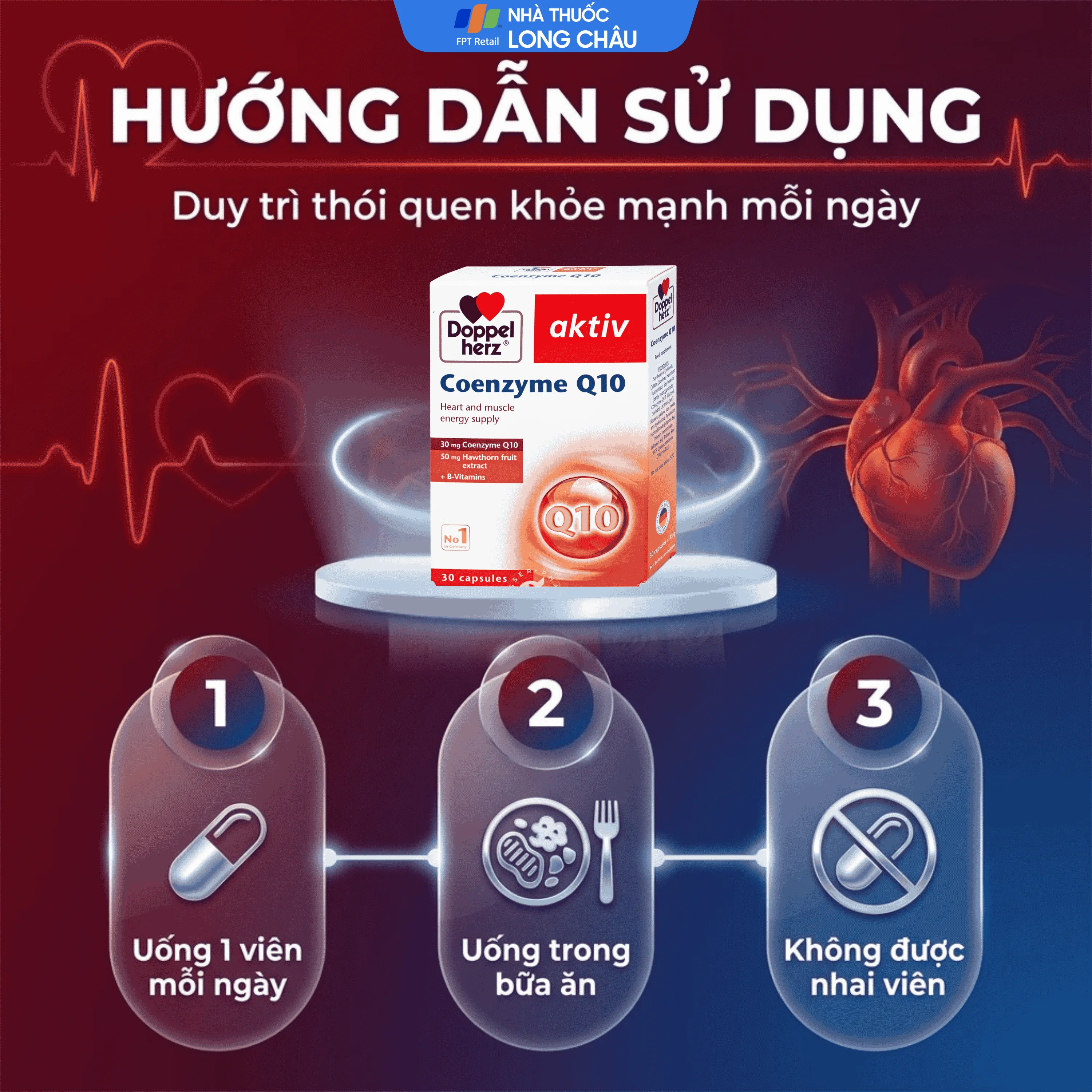 Hình ảnh Viên uống hỗ trợ sức khỏe tim mạch Coenzyme Q10 Doppelherz (2 vỉ x 15 viên)