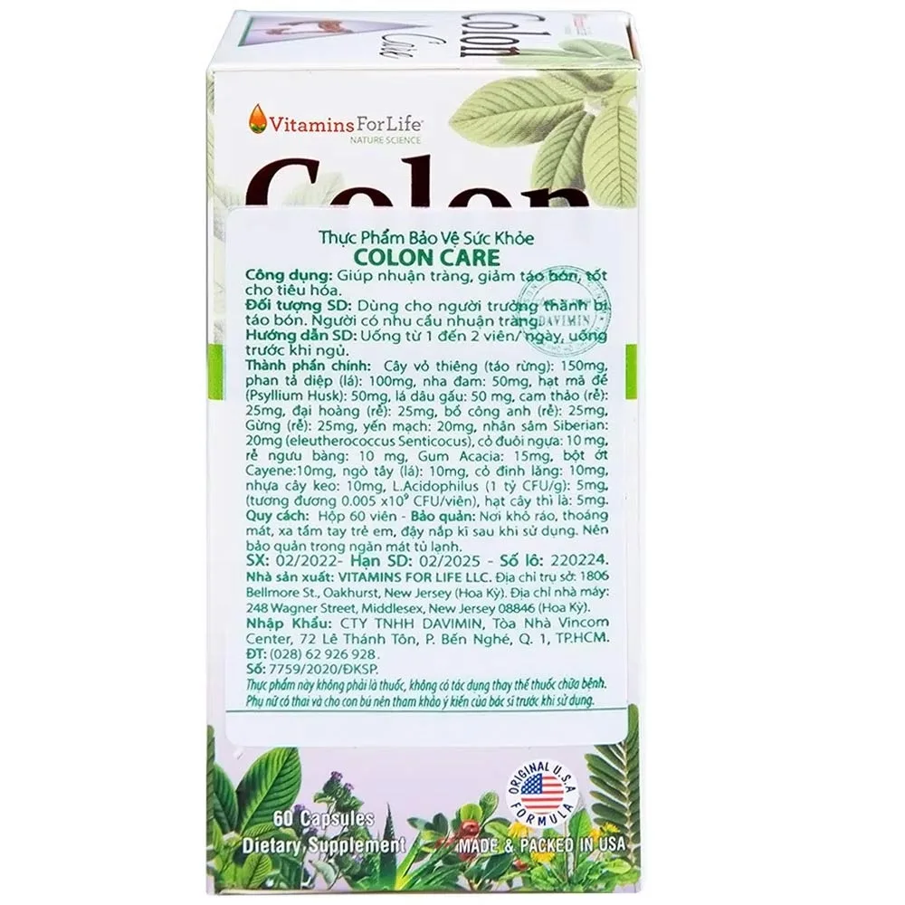 Hình ảnh Viên uống Colon Care Vitamins For Life giúp nhuận tràng, giảm táo bón (60 viên)