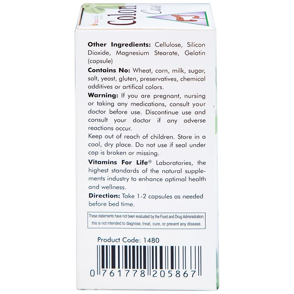 Hình ảnh Viên uống Colon Care Vitamins For Life giúp nhuận tràng, giảm táo bón (60 viên)