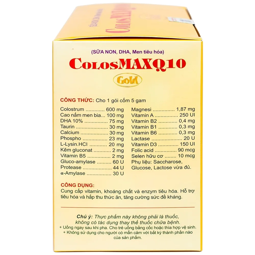 Hình ảnh Cốm ColosMAX Q10 Gold QD-Meliphar bổ sung sữa non và vi chất dinh dưỡng cho trẻ nhỏ (20 gói) 