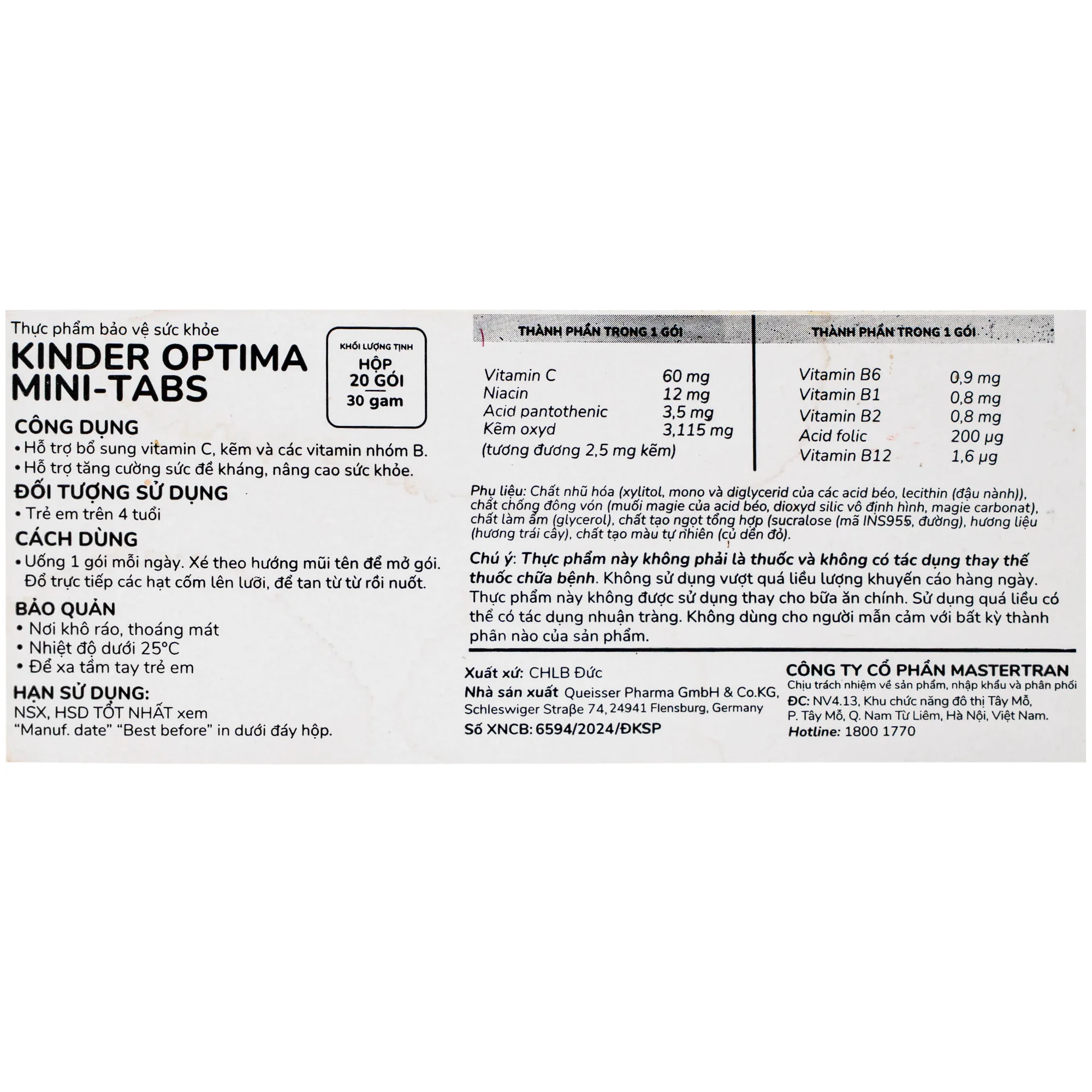 Hình ảnh Cốm bổ sung các vitamin, giúp tăng cường sức đề kháng cho trẻ Doppelherz Aktiv Kinder Optima Mini-Tabs (20 gói x 30g)