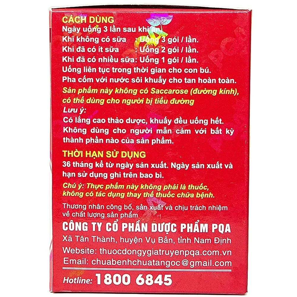 Hình ảnh Cốm Lợi Sữa PQA lợi sữa, tăng chất lượng sữa (25 gói x 5g)