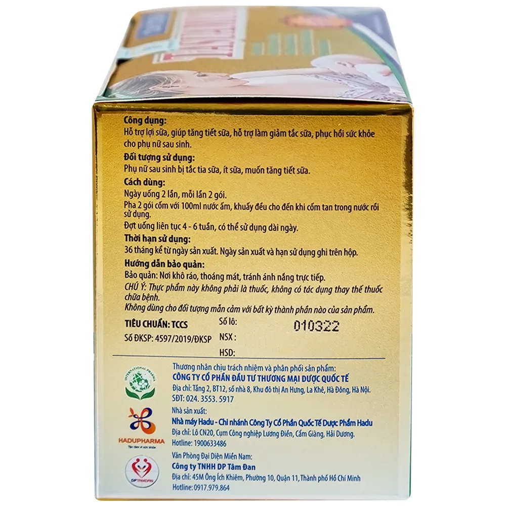 Hình ảnh Cốm Lợi Sữa Tasuamum Hadu Pharma hỗ trợ lợi sữa, giúp tăng tiết sữa (20 túi)