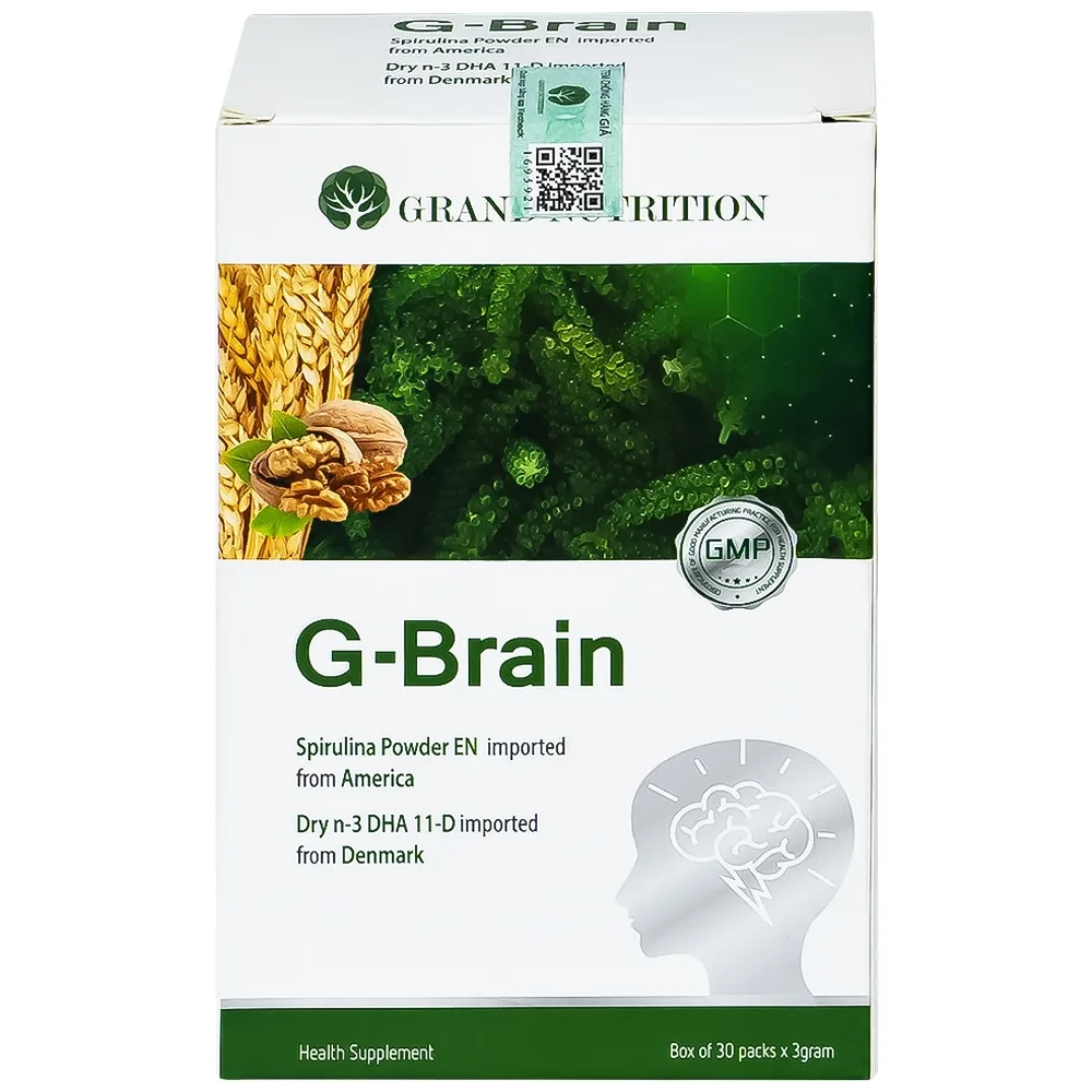 Hình ảnh Cốm Trí Não G-Brain 3g Grand Nutrition bổ sung DHA và các vitamin hỗ trợ phát triển não bộ cho trẻ (30 gói)