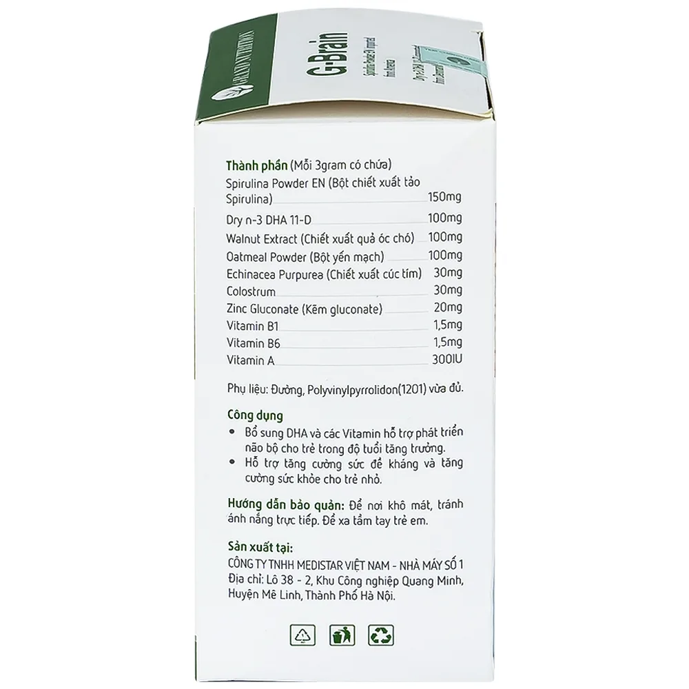 Hình ảnh Cốm Trí Não G-Brain 3g Grand Nutrition bổ sung DHA và các vitamin hỗ trợ phát triển não bộ cho trẻ (30 gói)