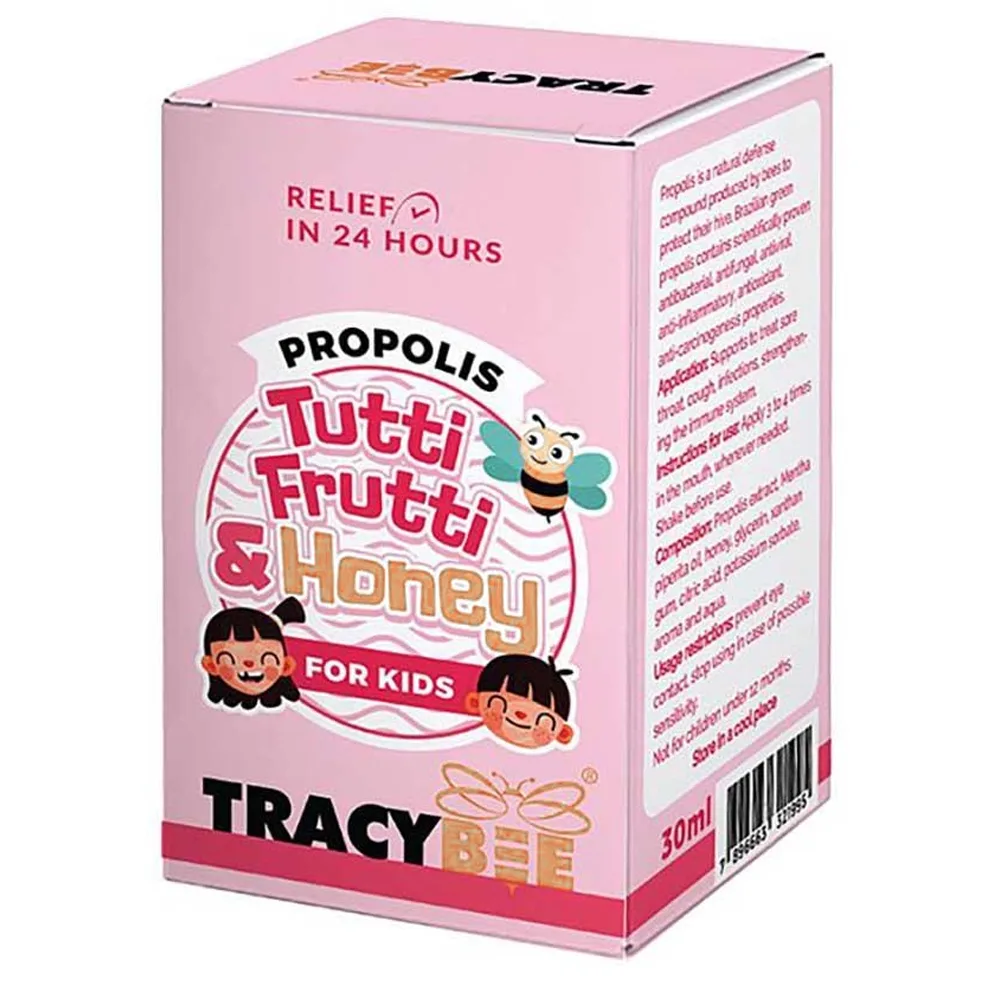 Hình ảnh Combo Keo Ong Propolis Tutti Frutti Honey For Kids 30ml Tracybee giảm đau, viêm họng, ho do nhiễm khuẩn