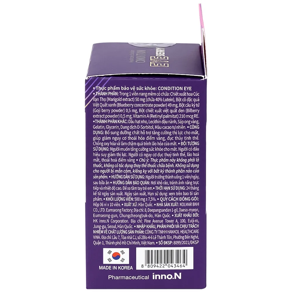 Hình ảnh Thực phẩm bảo vệ sức khỏe Condition EYE Berry Kolmar hỗ trợ tăng cường thị lực cho mắt (6 vỉ x 10 viên)