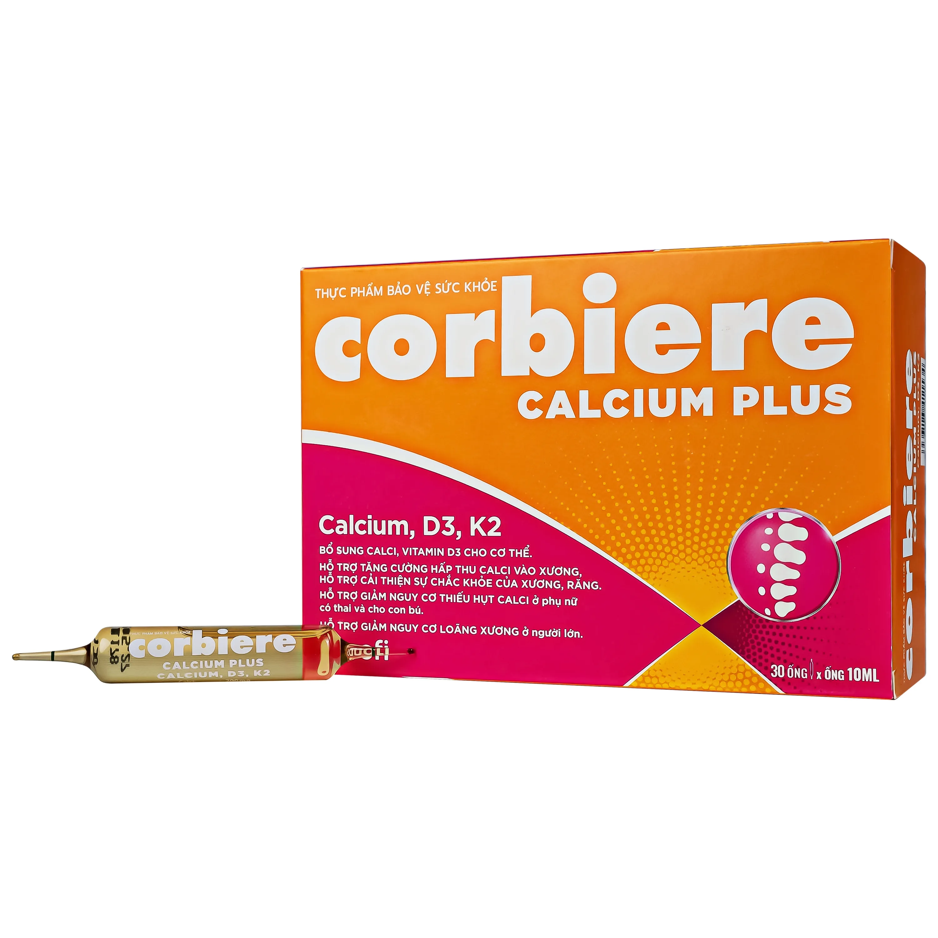 Hình ảnh Thực phẩm bảo vệ sức khỏe Corbiere Calcium Plus Sanofi giúp bổ sung calci, vitamin D3 (3 vỉ x 10 ống)