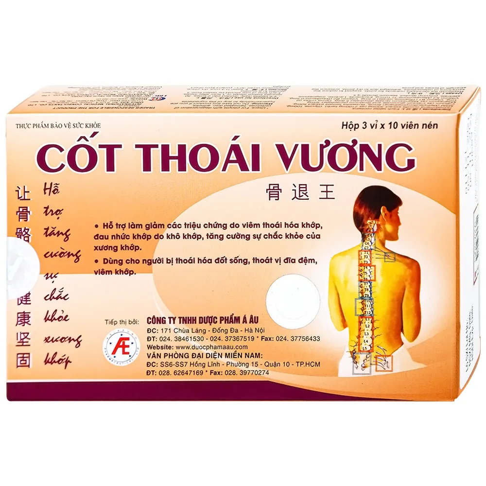 Hình ảnh Viên uống Cốt Thoái Vương Á Âu hỗ trợ giảm triệu chứng viêm thoái hóa khớp (3 vỉ x 10 viên)