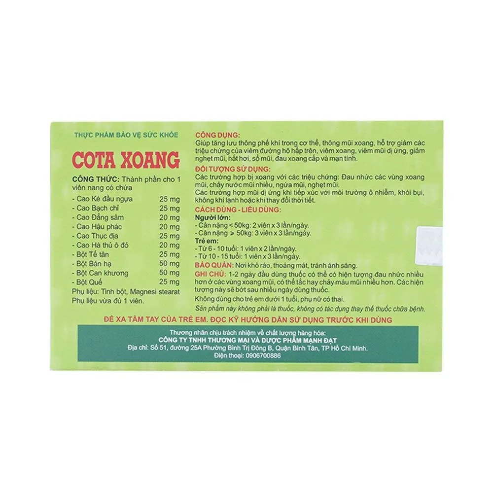 Hình ảnh Viên uống Cota Xoang Amepro tăng lưu thông phế khí trong cơ thể, thông mũi xoang (3 vỉ x 10 viên)