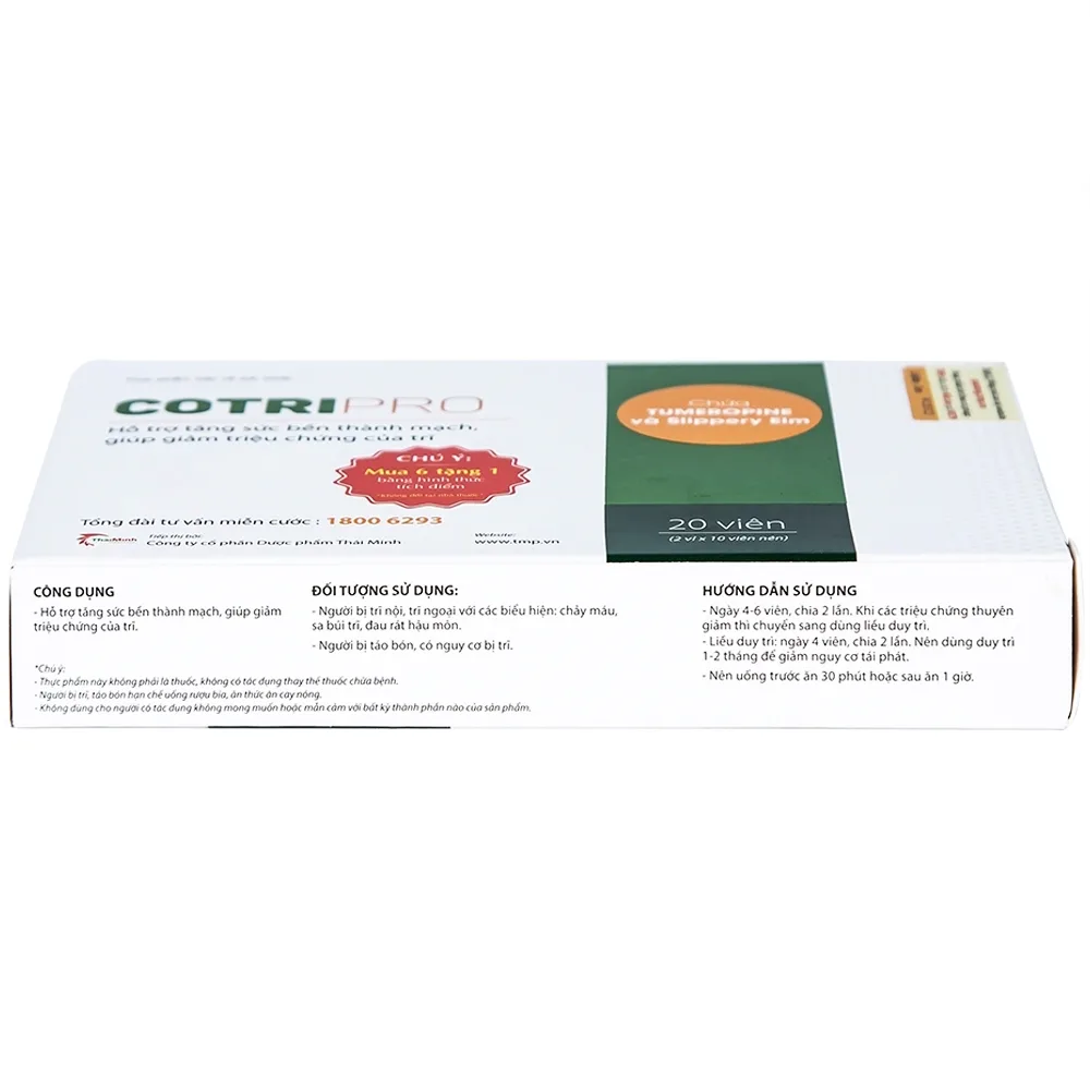 Hình ảnh Viên uống Cotripro Thái Minh hỗ trợ tăng sức bền thành mạch, giảm triệu chứng của trĩ (2 vỉ x 10 viên)