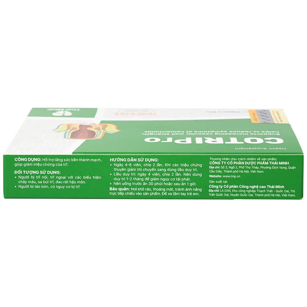 Hình ảnh Viên uống Cotripro Thái Minh hỗ trợ tăng sức bền thành mạch, giảm triệu chứng của trĩ (2 vỉ x 10 viên)