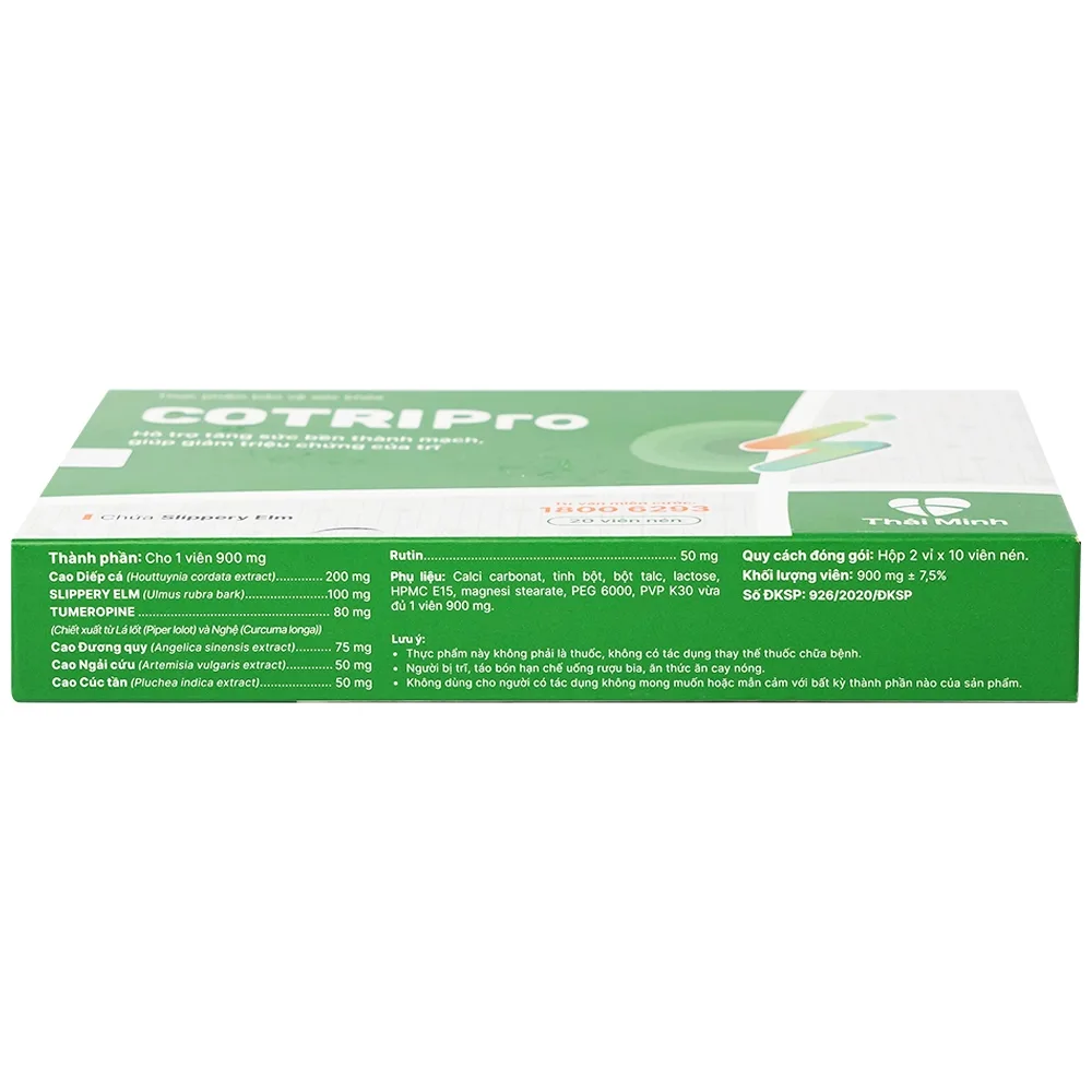 Hình ảnh Viên uống Cotripro Thái Minh hỗ trợ tăng sức bền thành mạch, giảm triệu chứng của trĩ (2 vỉ x 10 viên)