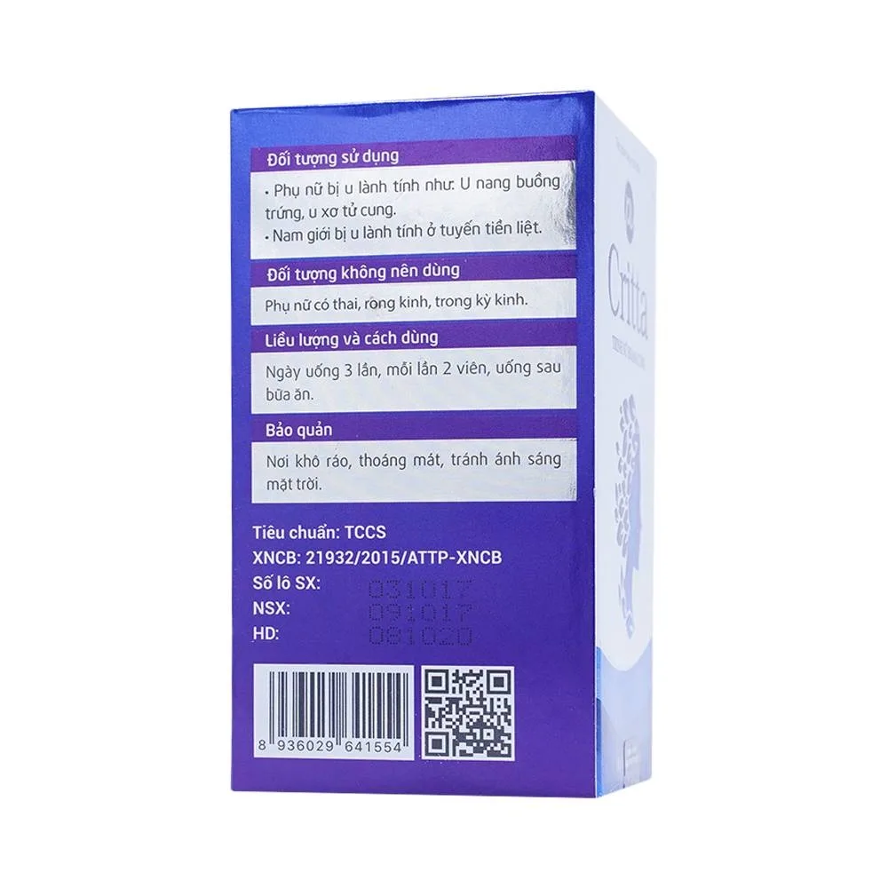 Hình ảnh Viên uống Critta Trinh Nữ Hoàng Cung Phúc Vinh hỗ trợ hạn chế sự phát triển của u xơ lành tính (60 viên)