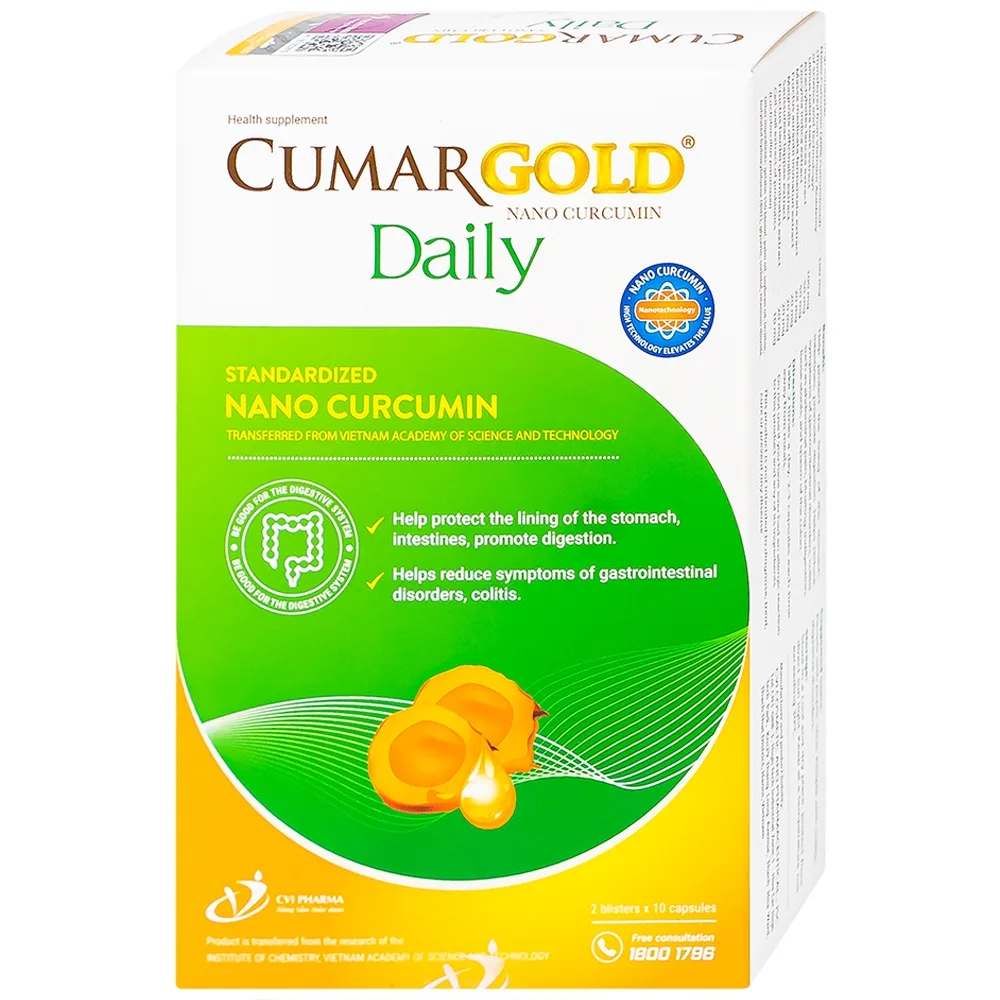 Hình ảnh Viên uống CumarGold Daily CVI Pharma bảo vệ niêm mạc dạ dày, ruột (2 vỉ x 10 viên)