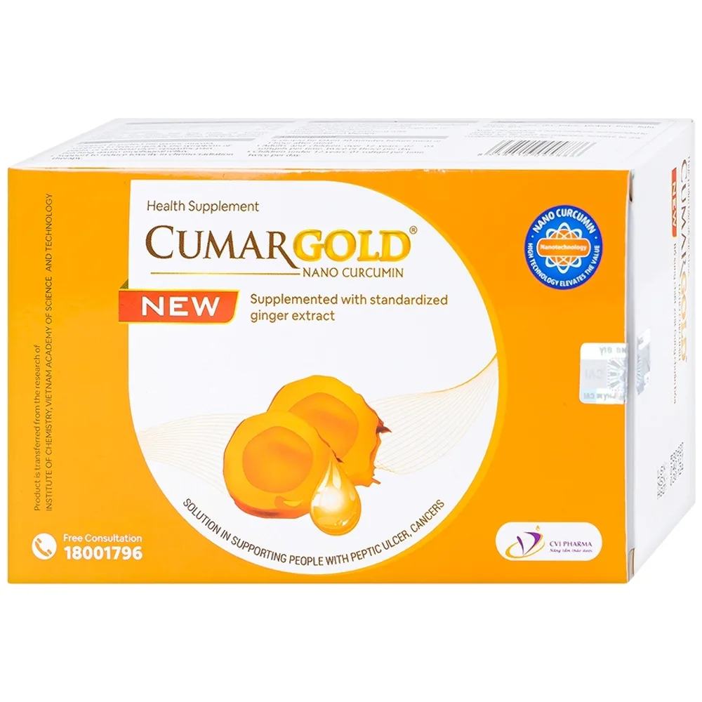 Hình ảnh Viên uống CumarGold Nano Curcumin New CVI Pharma hỗ trợ bảo vệ niêm mạc dạ dày (4 vỉ x 10 viên)