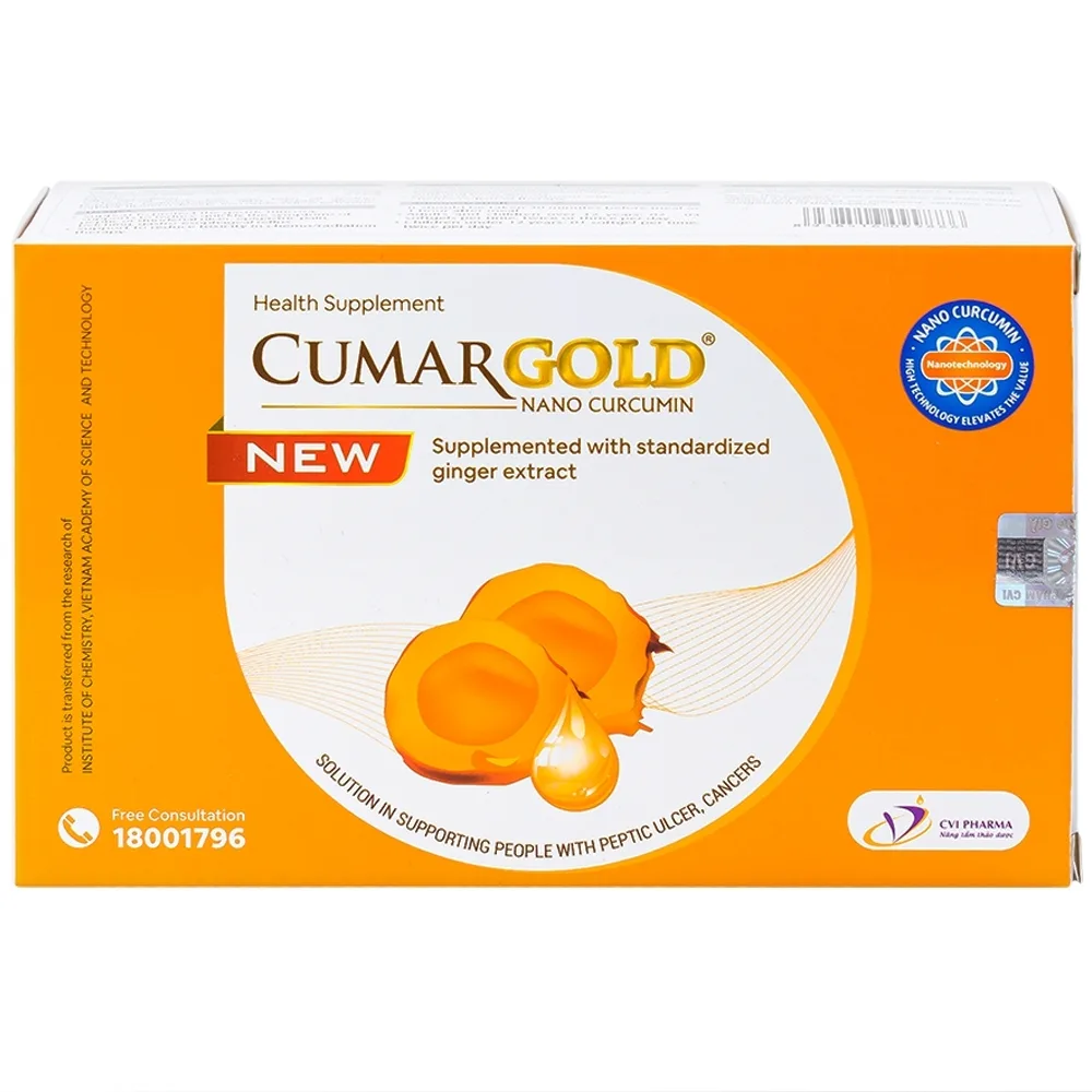 Hình ảnh Viên uống CumarGold Nano Curcumin New CVI Pharma hỗ trợ bảo vệ niêm mạc dạ dày (4 vỉ x 10 viên)