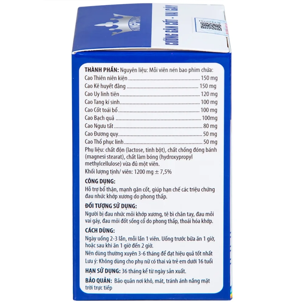 Hình ảnh Viên uống Cường Gân Cốt - Vai Gáy Kingphar hỗ trợ bổ thận, mạnh gân cốt (60 viên)