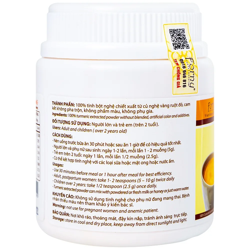 Hình ảnh Tinh Nghệ Vàng Curmin Powder Forny bảo vệ và tái tạo niêm mạc dạ dày (100g)