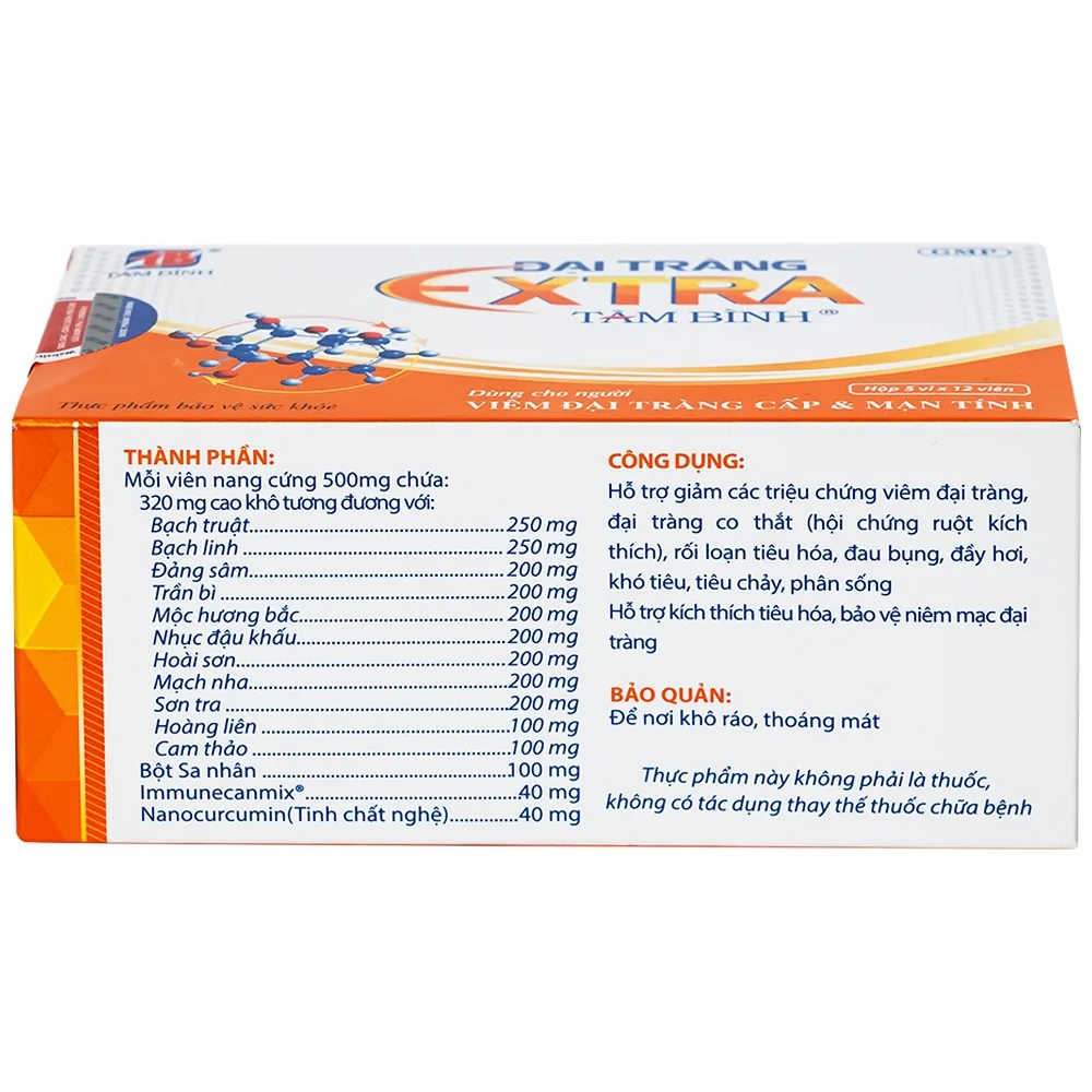 Hình ảnh Đại tràng Extra Tâm Bình hỗ trợ giảm các triệu chứng viêm đại tràng, đại tràng co thắt (5 vỉ x 12 viên)