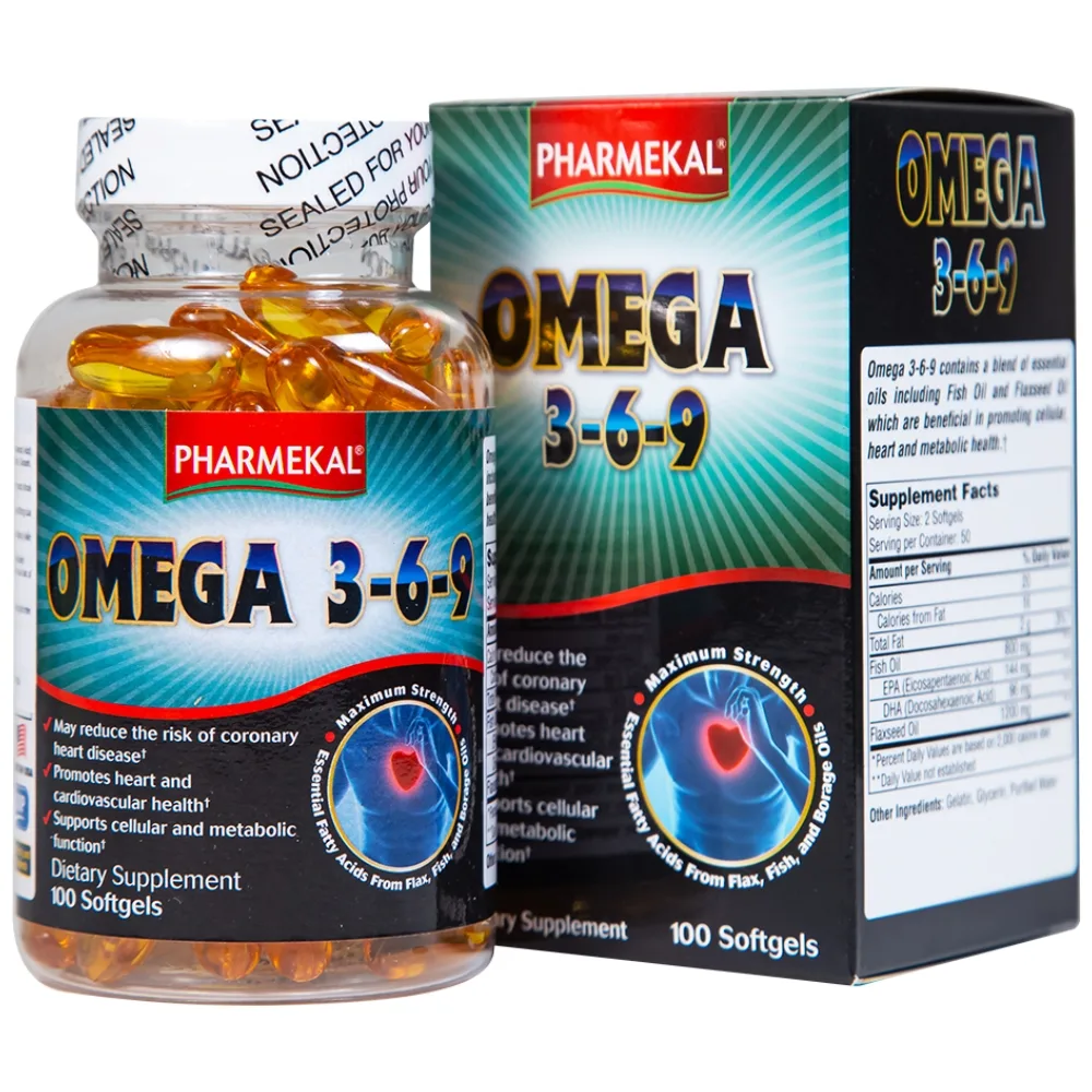 Hình ảnh Viên uống Omega 3-6-9 Pharmekal hỗ trợ giảm nguy cơ xơ vữa động mạch (100 viên)