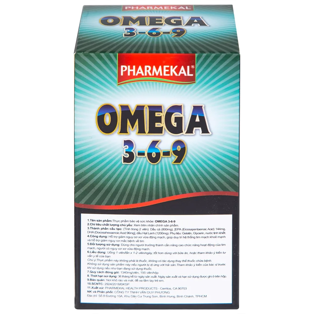 Hình ảnh Viên uống Omega 3-6-9 Pharmekal hỗ trợ giảm nguy cơ xơ vữa động mạch (100 viên)