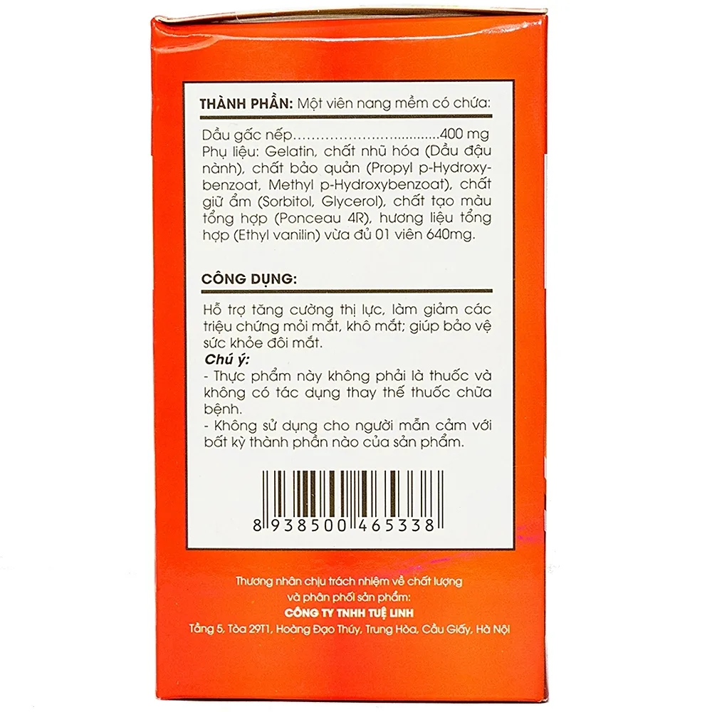Hình ảnh Viên uống Dầu Gấc Tuệ Linh hỗ trợ bảo vệ sức khỏe đôi mắt, tăng cường thị lực (100 viên)