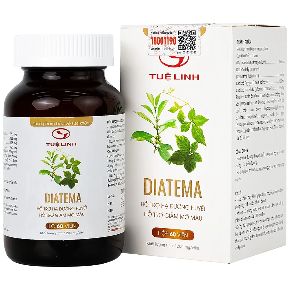Hình ảnh Viên uống Diatema Tuệ Linh hỗ trợ hạ đường huyết, giảm mỡ máu (60 viên)