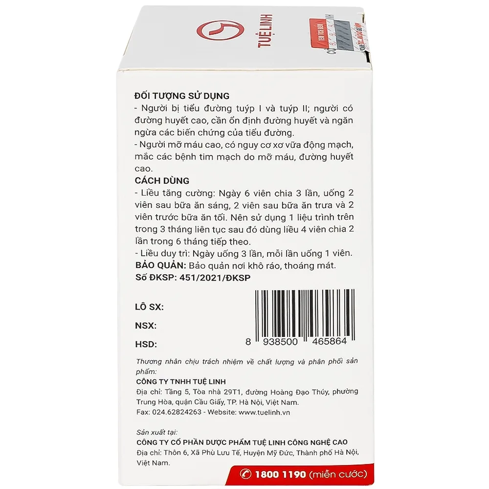 Hình ảnh Viên uống Diatema Tuệ Linh hỗ trợ hạ đường huyết, giảm mỡ máu (60 viên)