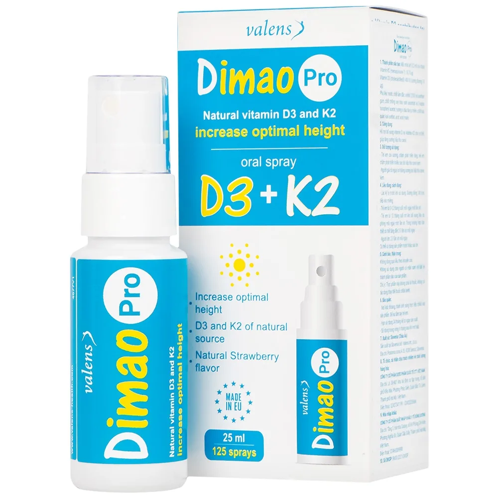 Hình ảnh Xịt họng Dimao Pro Oral Spray D3 + K2 hỗ trợ bổ sung vitamin D và vitamin K2 cho cơ thể (25ml)