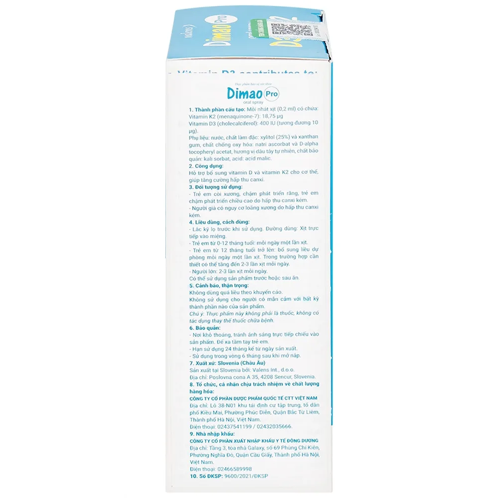 Hình ảnh Xịt họng Dimao Pro Oral Spray D3 + K2 hỗ trợ bổ sung vitamin D và vitamin K2 cho cơ thể (25ml)