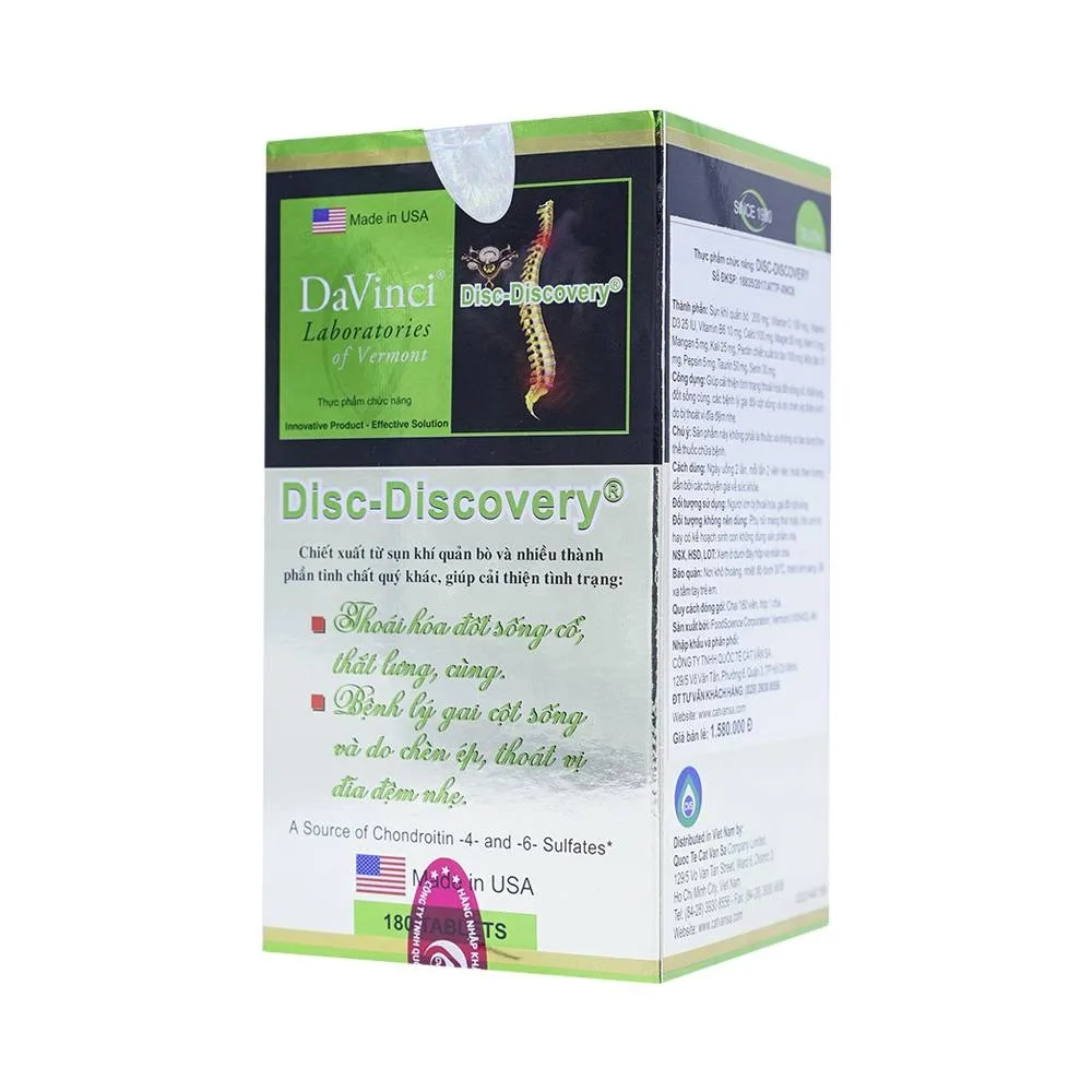 Hình ảnh Viên uống Disc-Discovery DaVinci cải thiện tình trạng thoái hóa đốt sống cổ, thắt lưng (180 viên) 